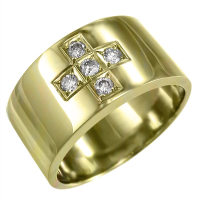 ピンキー 小指 リング 婚約 ブライダル にも 5ストーン クロス デザイン ダイアモンド 4月誕生石 K18_画像1