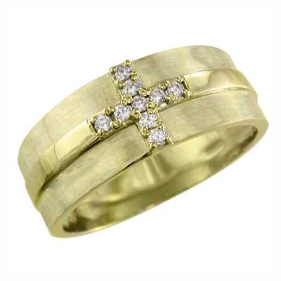 k18イエローゴールド 指輪 幅広 リング 天然ダイヤモンド 4月誕生石 デザイン クロス