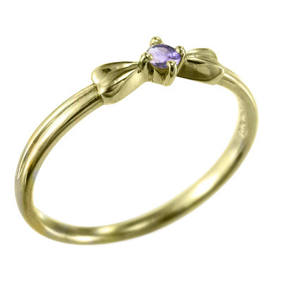 指輪 アメジスト(紫水晶) リボン ジュエリー 1粒 石 イエローゴールドk18 2月誕生石_画像3