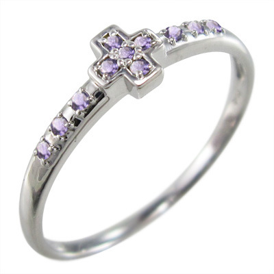 アメシスト(紫水晶) 指輪 クロス デザイン 10kホワイトゴールド 2月誕生石_画像3