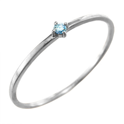 ブルートパーズ(青) 指輪 細い 指輪 一粒 11月の誕生石 18kホワイトゴールド 幅約1mmリング 極細