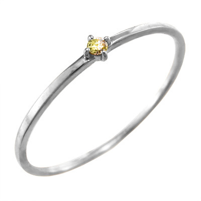 指輪 シトリン(黄水晶) 細い 指輪 一粒 プラチナ900 11月誕生石 幅約1mmリング 極細