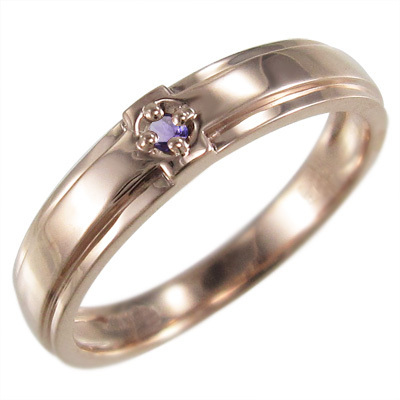アメジスト(紫水晶) 指輪 デザイン クロス 1粒 石 2月誕生石 ピンクゴールドk10