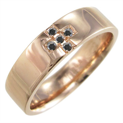 指輪 5ストーン クロス デザイン ブラックダイアモンド 4月の誕生石 18金ピンクゴールド_画像1