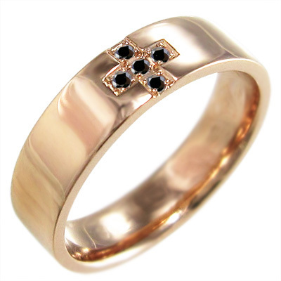 指輪 5ストーン クロス デザイン ブラックダイアモンド 4月の誕生石 18金ピンクゴールド_画像3
