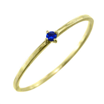 サファイア(青) 指輪 細い 指輪 一粒 9月誕生石 10kイエローゴールド 幅約1mmリング 極細_画像3