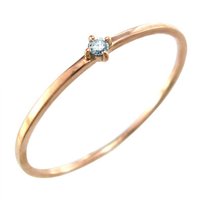 k18ピンクゴールド 指輪 細い 指輪 一粒 3月の誕生石 アクアマリン 幅約1mmリング 極細