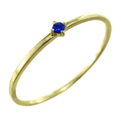 サファイア(青) 指輪 細い 指輪 一粒 9月誕生石 10kイエローゴールド 幅約1mmリング 極細_画像1