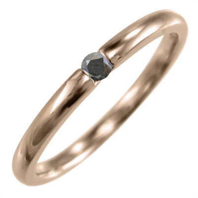 k10ピンクゴールド 丸い 指輪 一粒 ブラックダイヤ(黒ダイヤ) 4月の誕生石_画像1