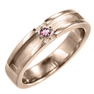 指輪 ピンクゴールドk10 クロス デザイン 一粒 ピンクトルマリン 10月誕生石