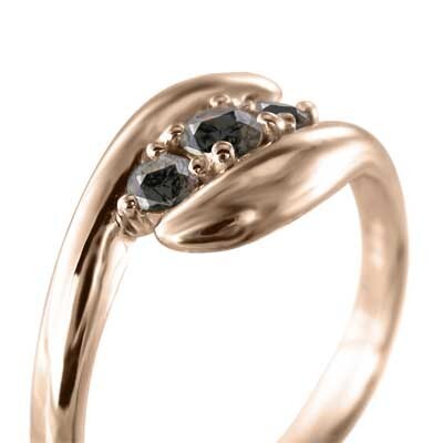 指輪 3ストーン 蛇 スネーク ブラックダイヤ 4月の誕生石 k10ピンクゴールド_画像5