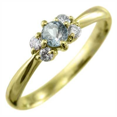 18金イエローゴールド リング ファイブストーン 3月の誕生石 アクアマリン
