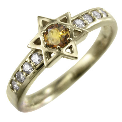 k10イエローゴールド 指輪 ヘキサグラム 11月の誕生石 シトリン(黄水晶) ダイアモンド
