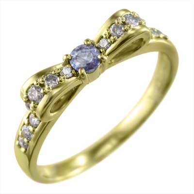 指輪 リボン デザイン タンザナイト ダイヤモンド 12月の誕生石 k18イエローゴールド_画像4