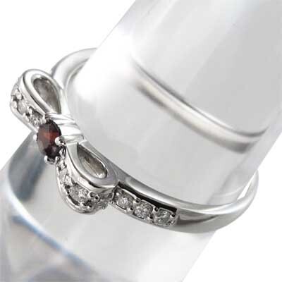 指輪 リボン デザイン ガーネット ダイヤモンド 1月の誕生石 Pt900_画像3