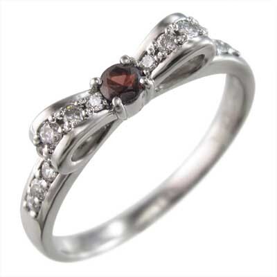 指輪 リボン デザイン ガーネット ダイヤモンド 1月の誕生石 Pt900_画像1