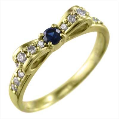 指輪 サファイヤ ダイヤモンド リボン ジュエリー 18金イエローゴールド 9月誕生石_画像4