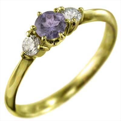 18金イエローゴールド 指輪 アメジスト(紫水晶) 天然ダイヤモンド_画像4