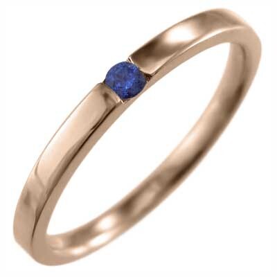 サファイア(青) 平たい リング 1粒 石 細い 指輪 10金ピンクゴールド 9月誕生石_画像4