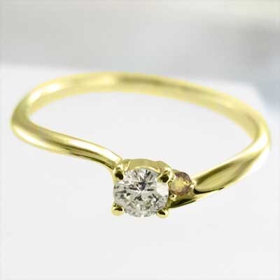 シトリン(黄水晶) 天然ダイヤモンド 指輪 細い 指輪 11月の誕生石 k18イエローゴールド_画像5