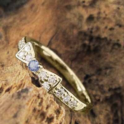 指輪 一粒 リボン デザイン タンザナイト 天然ダイヤモンド 12月の誕生石 k10イエローゴールド_画像3