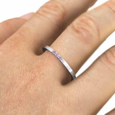 ピンクサファイア 平打ち リング 3ストーン 細い 指輪 9月誕生石 プラチナ900 幅約1.5mmリング 微細_画像2