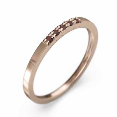 k18ピンクゴールド 平たい リング ハーフ エタニティ 指輪 5石 細い 指輪 ガーネット 1月誕生石 幅約1.5mmリング 微細_画像4