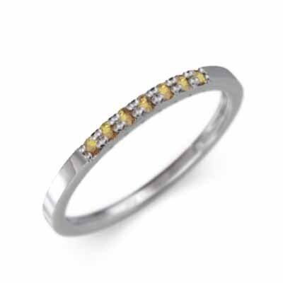 ハーフ 一文字 リング 平打ち リング 細い リング (黄水晶)シトリン 10kホワイトゴールド 幅約1.5mmリング 微細