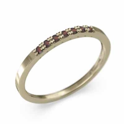 ハーフ エタニティ 指輪 平たい リング 細い 指輪 ガーネット 10kイエローゴールド 1月誕生石 幅約1.5mmリング 微細