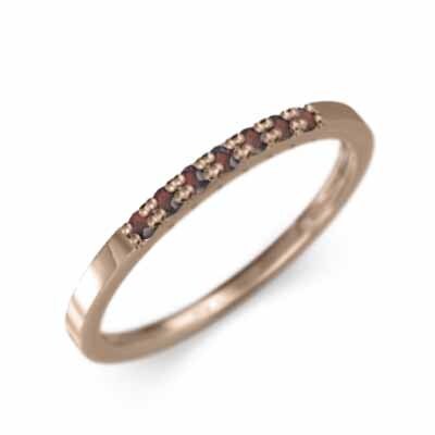 ハーフ エタニティ 指輪 平たい リング 細い 指輪 ガーネット 1月誕生石 ピンクゴールドk18 幅約1.5mmリング 微細_画像1