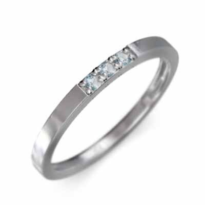 大特価 意味 12209円 平打ち リング スリーストーン 細い リング アクア プラチナ