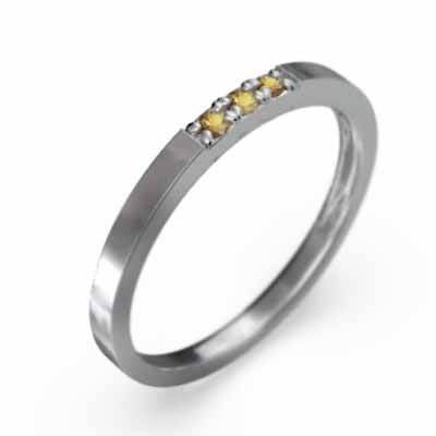 平たい リング 3石 細い 指輪 シトリン(黄水晶) プラチナ900 幅約1.7mmリング 細め_画像4