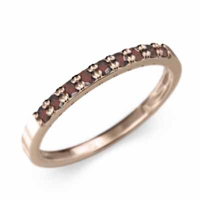 細い 指輪 平たい リング ハーフ エタニティ 指輪 ガーネット 18金ピンクゴールド 幅約1.7mmリング 細め_画像1