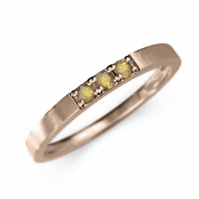 【半額】 リング 平打ち (黄水晶)シトリン 14404円 3ストーン 指輪 細い ゴールド
