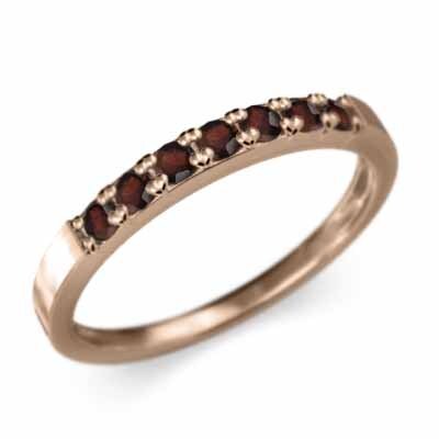 平たい リング ハーフ エタニティ 指輪 10金ピンクゴールド 細い 指輪 ガーネット 1月誕生石 幅約2mmリング 少し細め_画像1