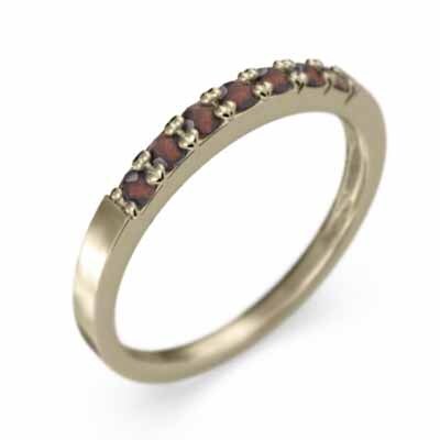 ガーネット 平たい リング ハーフ エタニティ 指輪 細い 指輪 1月誕生石 K10 幅約2mmリング 少し細め