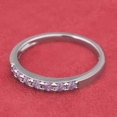 お歳暮 のし リング 平打ち ピンクサファイヤ 14620円 ハーフ リング 一文字 プラチナ