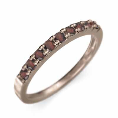 細い 指輪 平たい リング ハーフ エタニティ 指輪 ガーネット 18金ピンクゴールド 幅約2mmリング 少し細め