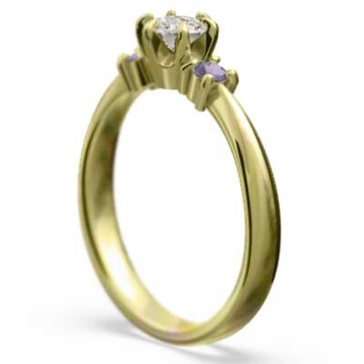 k18イエローゴールド 結婚指輪 にも 2月の誕生石 アメジスト 天然ダイヤモンド_画像5
