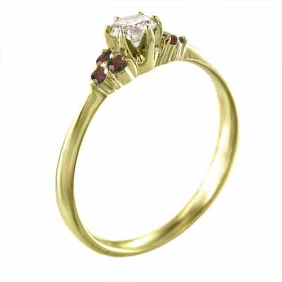結婚指輪 にも 18金イエローゴールド ガーネット 天然ダイヤモンド 1月誕生石_画像3