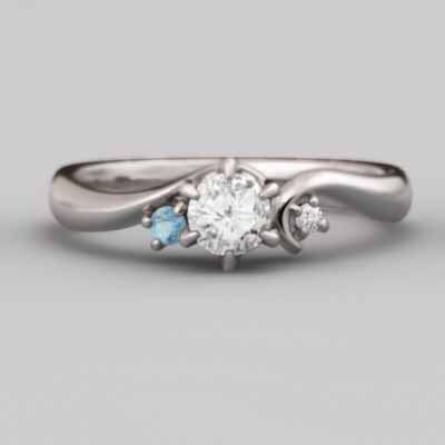 ブルートパーズ(青) 天然ダイヤモンド 結婚指輪 にも 11月誕生石 18金ホワイトゴールド_画像3