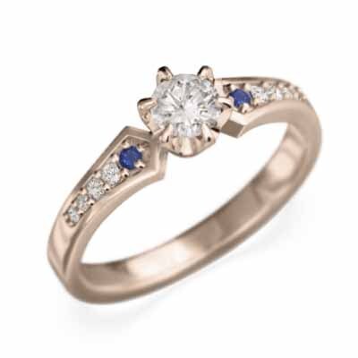 オーダーメイド 婚約 指輪 k18ピンクゴールド サファイア 天然ダイヤモンド 9月誕生石