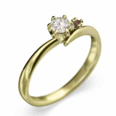 オーダーメイド 婚約 指輪 ガーネット 天然ダイヤモンド 1月の誕生石 イエローゴールドk18_画像1