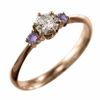 結婚指輪 にも アメジスト(紫水晶) 天然ダイヤモンド 2月の誕生石 ピンクゴールドk18_画像4