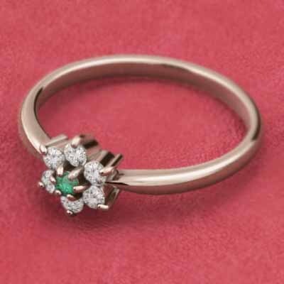 指輪 k18ピンクゴールド デザイン フラワー エメラルド 天然ダイヤモンド 5月の誕生石_画像3