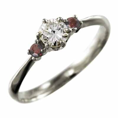 結婚指輪 にも 18金ホワイトゴールド ガーネット 天然ダイヤモンド 1月誕生石