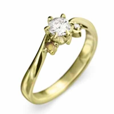 シトリン 天然ダイヤモンド 結婚指輪 にも k18 11月誕生石_画像1