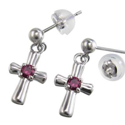 【大特価!!】 ペアピアス ホワイトゴールドk18 21111円 クロス 7月 1粒石 ルビー