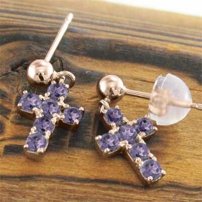 クリスマスツリー特価! ピアス 両耳 15486円 アメジスト(紫水晶) 18金 十字架 ミニ アメジスト