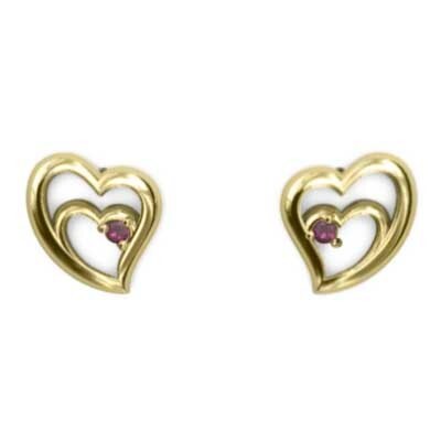 欲しいの 両耳 ピアス ルビー オープン ハート 18金イエローゴールド 7月 ルビー